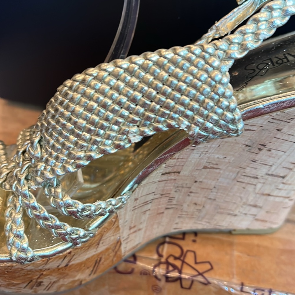 Carlos Santana Horizon Sandals in Silver Braided Top and Cork Wedge Sz 8.5 NEW - Picture 7 of 14